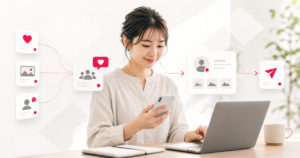 SNSと募集ページを組み合わせてメンバーを募集するイメージ
